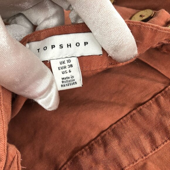 Topshop Apron Midi Dress Size 6 A-Line Halter Square Neck Clay Peach Minimalist - Picture 7 of 8